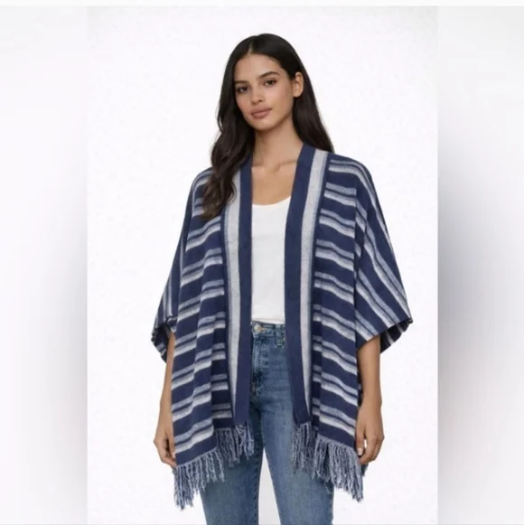 Ralph Lauren LRL Black Label Blue Striped Cotton Fringed Cardigan Size S/M. - Picture 3 of 15